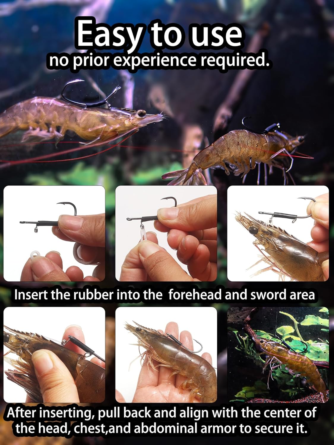 10/30 Packs Fishing Hooks - Live Shrimp Fishing Hooks | Premium Carbon Steel Barbed Hooks with 2 Sizes of Rubber Bands for Catfish and Bass, Strong Barbed Hooks Adapt to Various Fishing