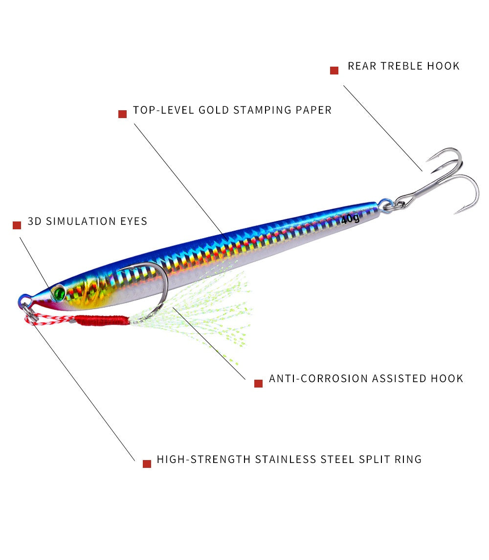 Brand Sea Fishing Metal Fish Lead Luya Bait 5 Color Hook Iron Plate Lure Luminous Lure Superbait Fishing Gear Wholesale