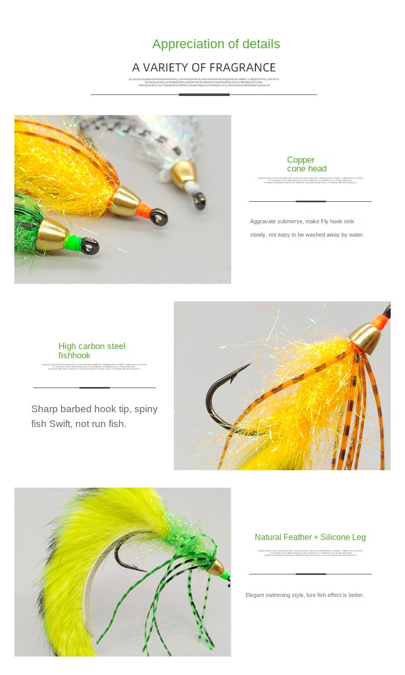 Tiger Striped Bristle Lure with Fly Hook Lure Bait Imitation Bait Fishing Gear Bait Fly Hook