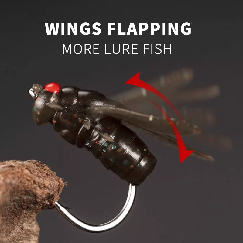 Cross-Border Lure Bionic Fly Fishing Bait with Wings Insect Fake Bait for Fish Species like Bream, Whitefish, Topmouth Culter, and Bass