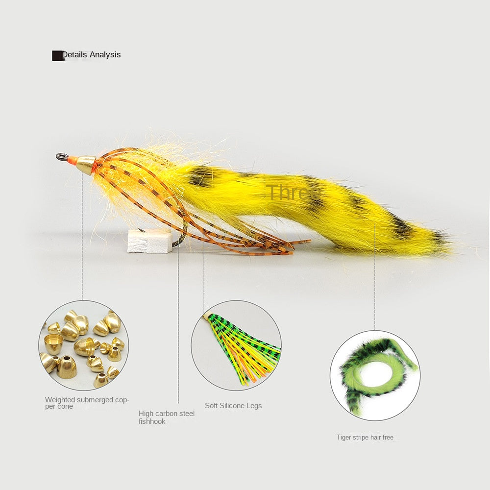 Tiger Striped Bristle Lure with Fly Hook Lure Bait Imitation Bait Fishing Gear Bait Fly Hook